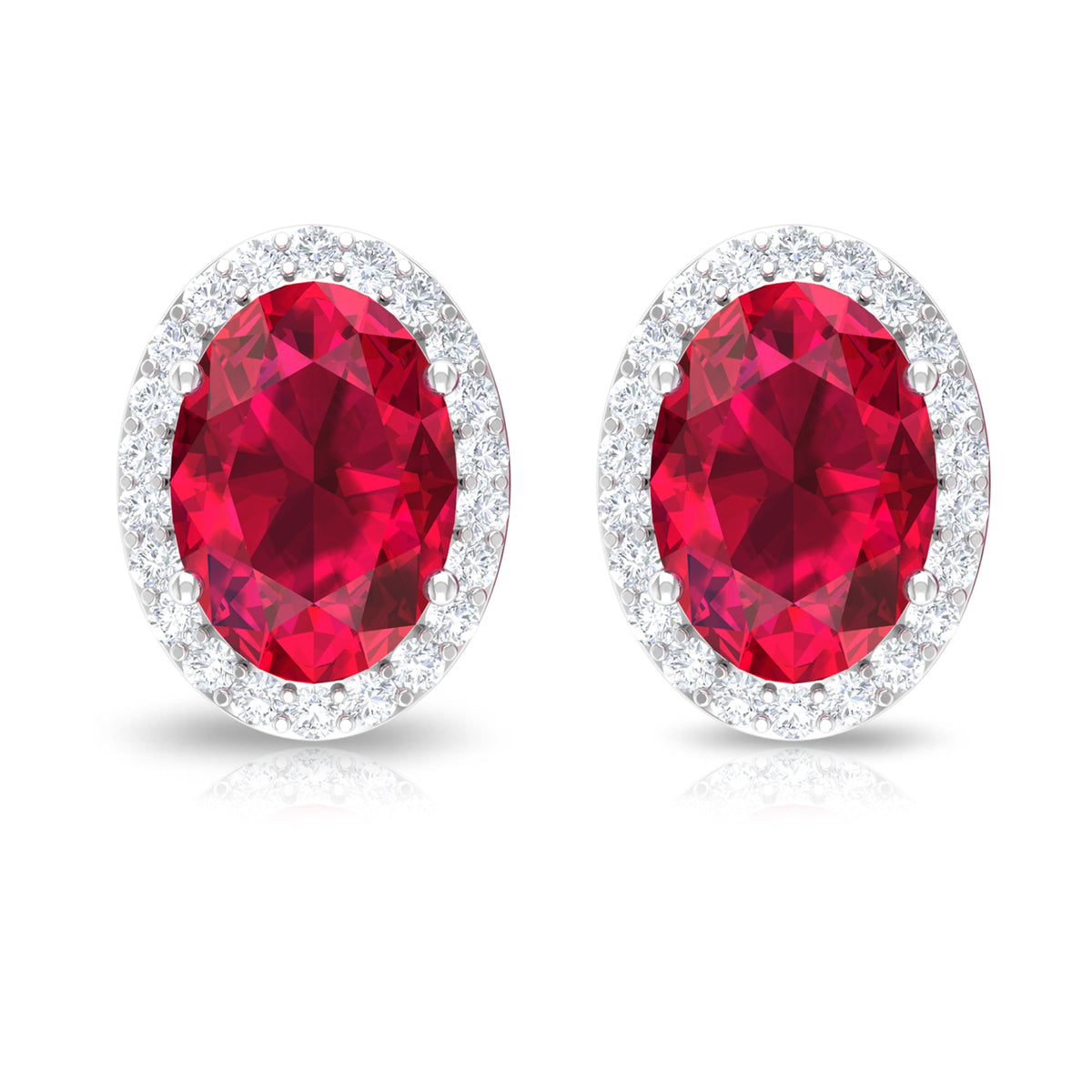 Lab Created Ruby and Diamond Halo Stud Earrings