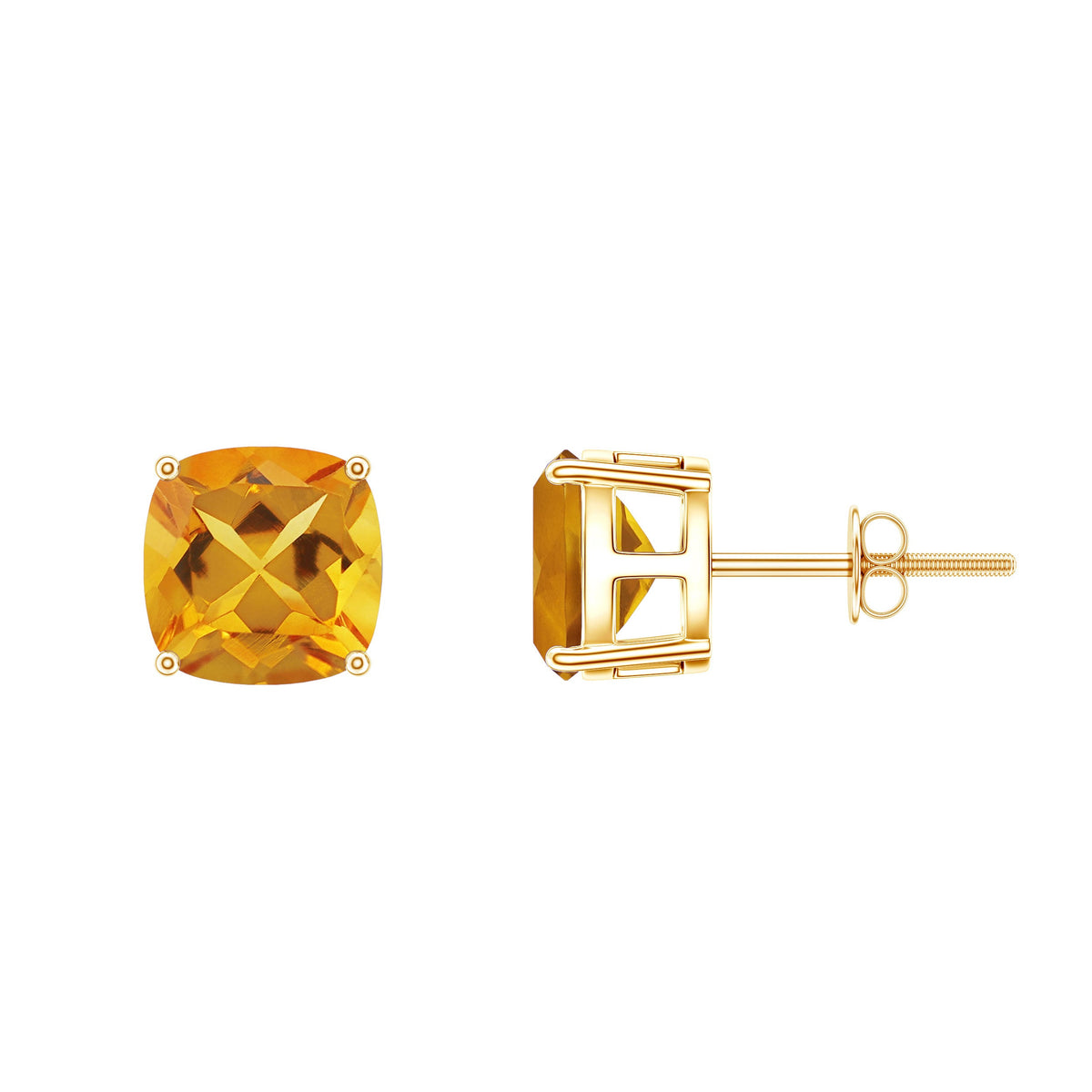4.4 CT Cushion Cut Citrine Solitaire Stud Earrings