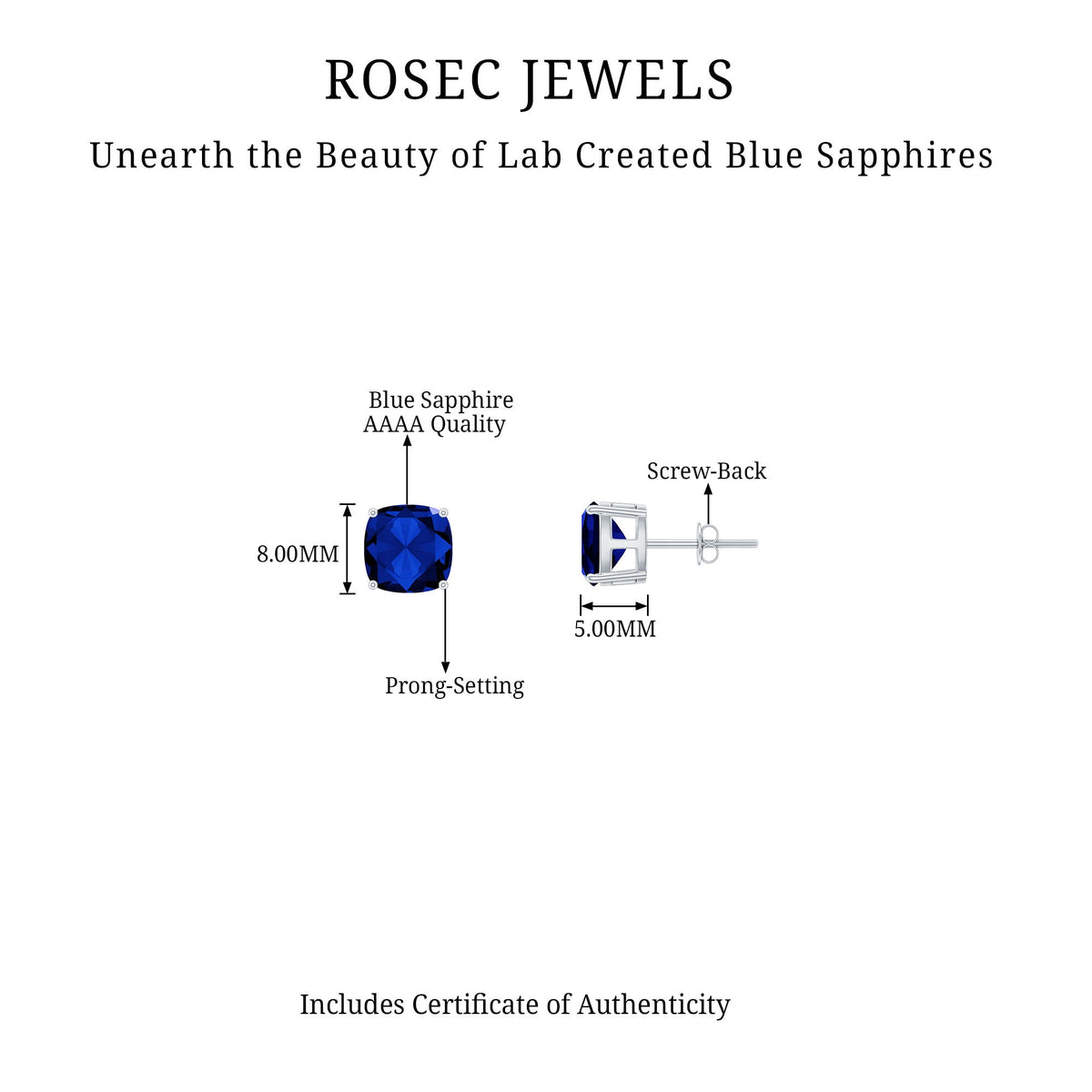 5.5 Carat Lab Grown Blue Sapphire Solitaire Stud Earring With Certificate