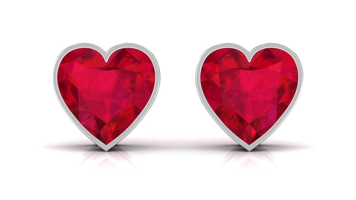 4 Carat Heart Shape Lab Grown Ruby Stud Earrings for Women