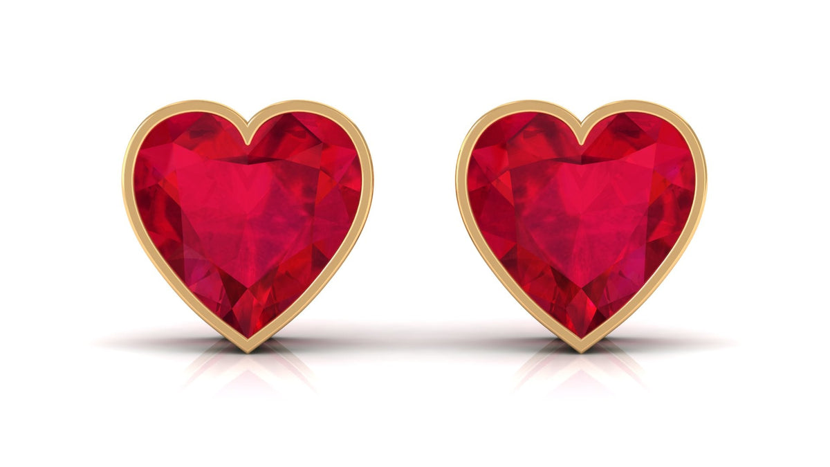 4 Carat Heart Shape Lab Grown Ruby Stud Earrings for Women