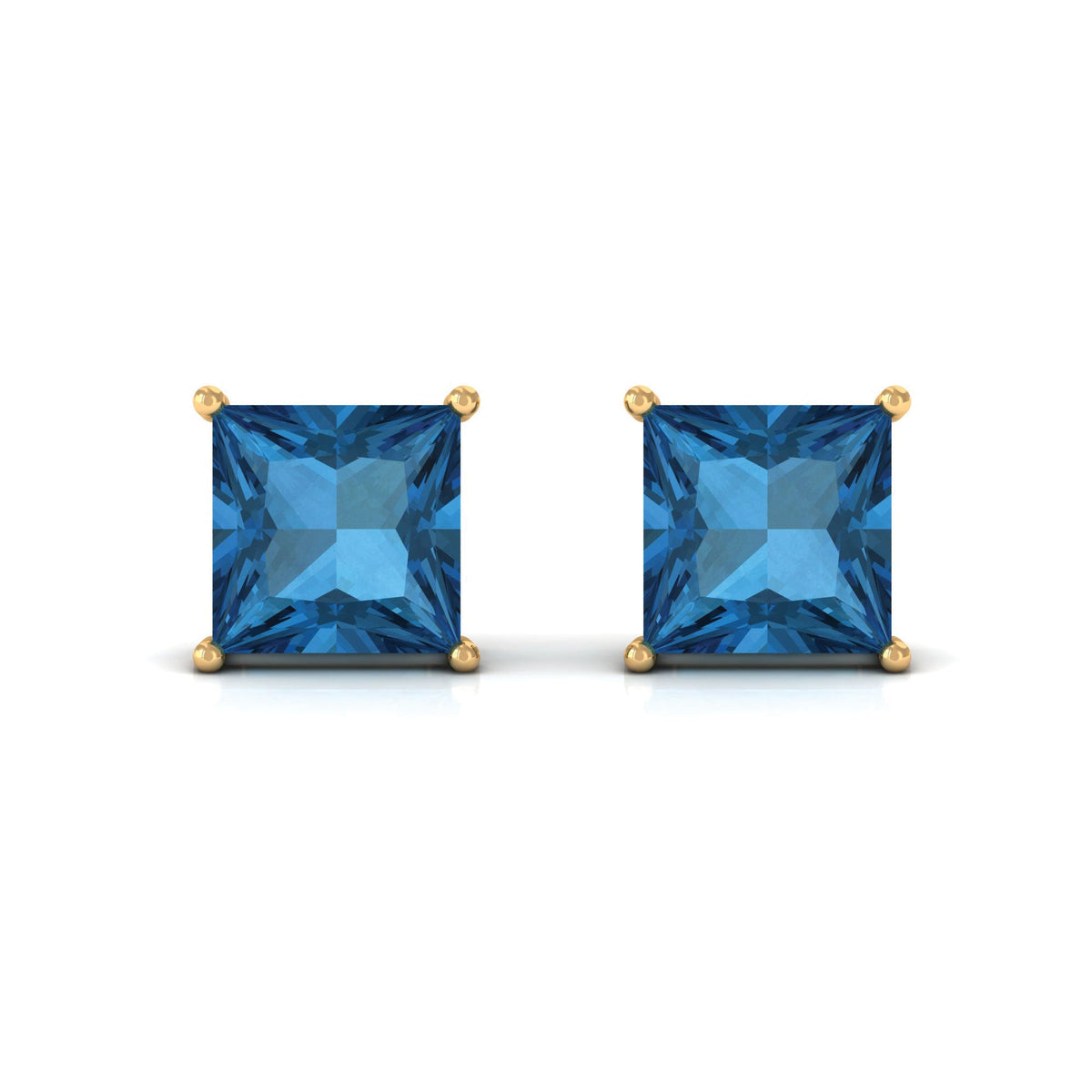 Princess Cut 2 Carat London Blue Topaz Solitaire Stud Earrings
