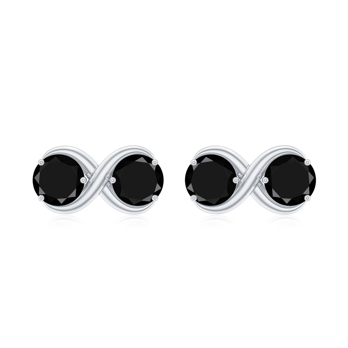 Genuine Black Spinel Two Stone Infinity Stud Earrings