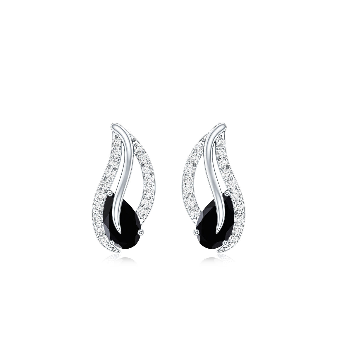 Genuine Pear Shape Black Onyx leaf Stud Earrings With Certificate