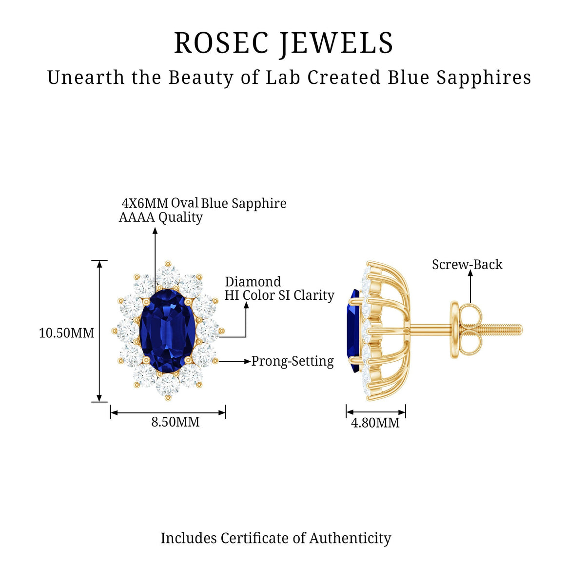 Oval Shaped Lab Grown Blue Sapphire and Diamond Halo Stud Earrings