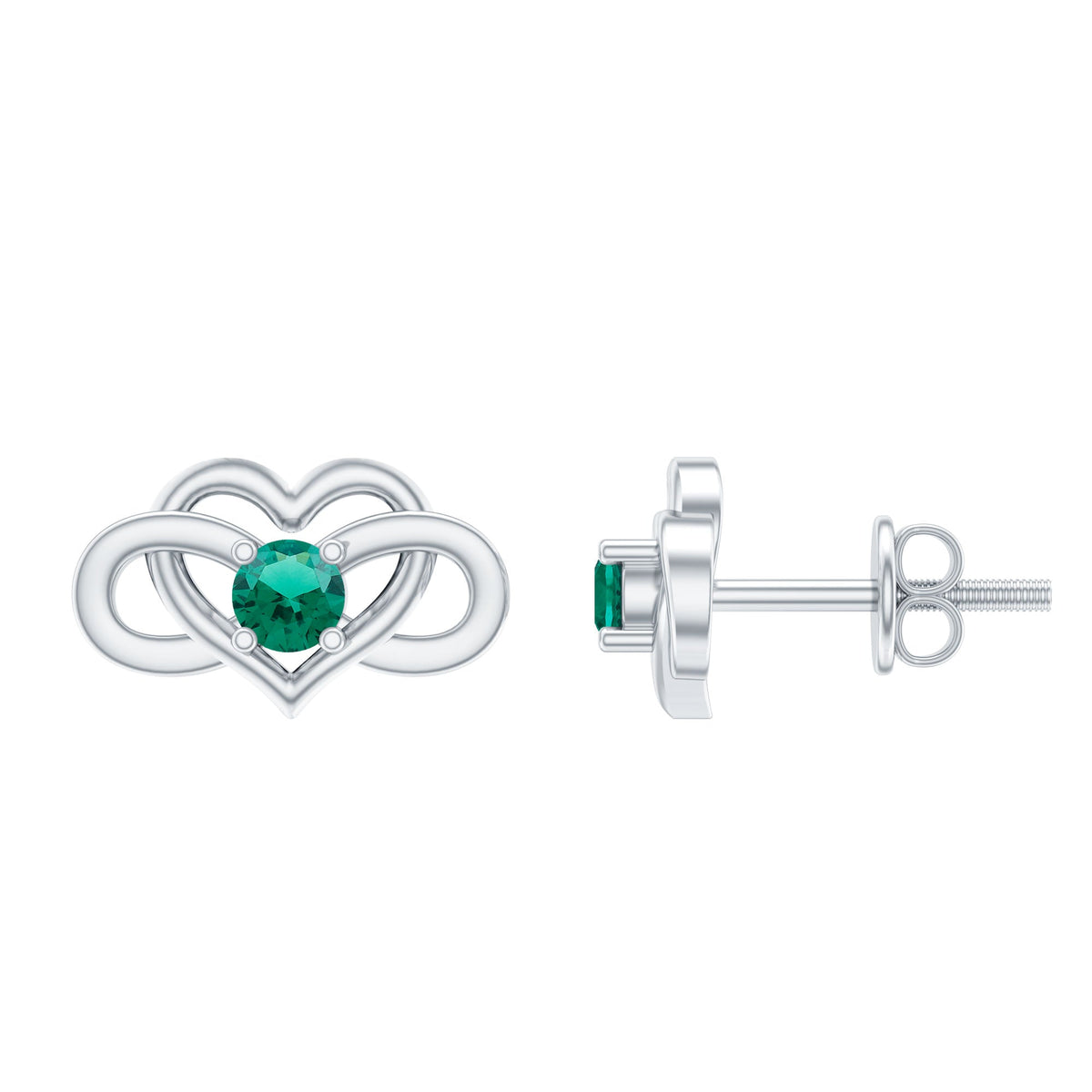 Lab Grown Emerald Infinity Heart Stud Earrings