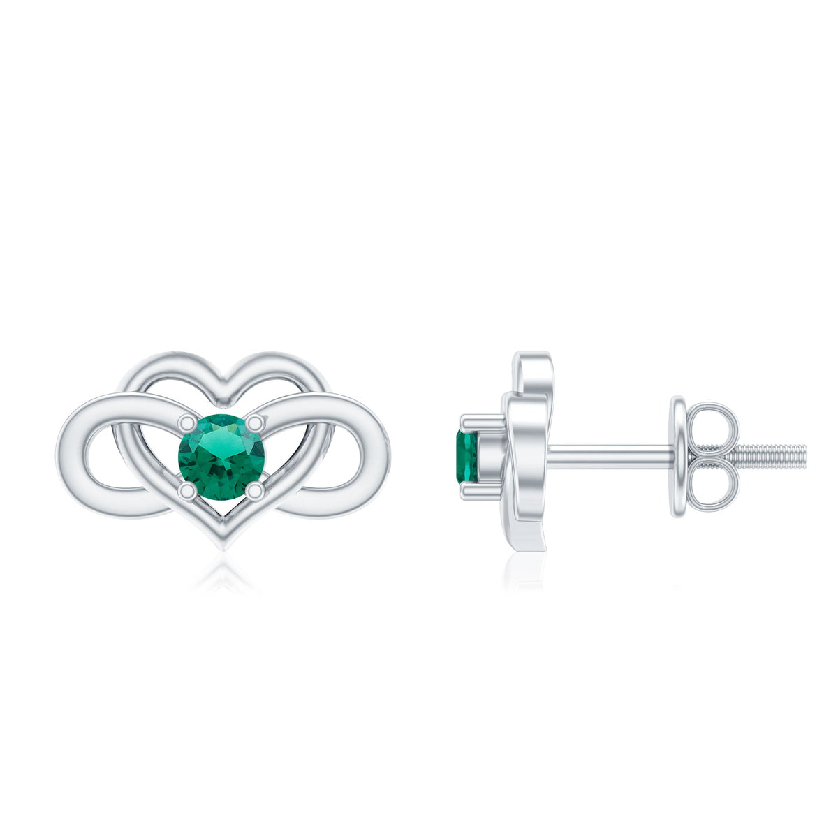 Lab Grown Emerald Infinity Heart Stud Earrings