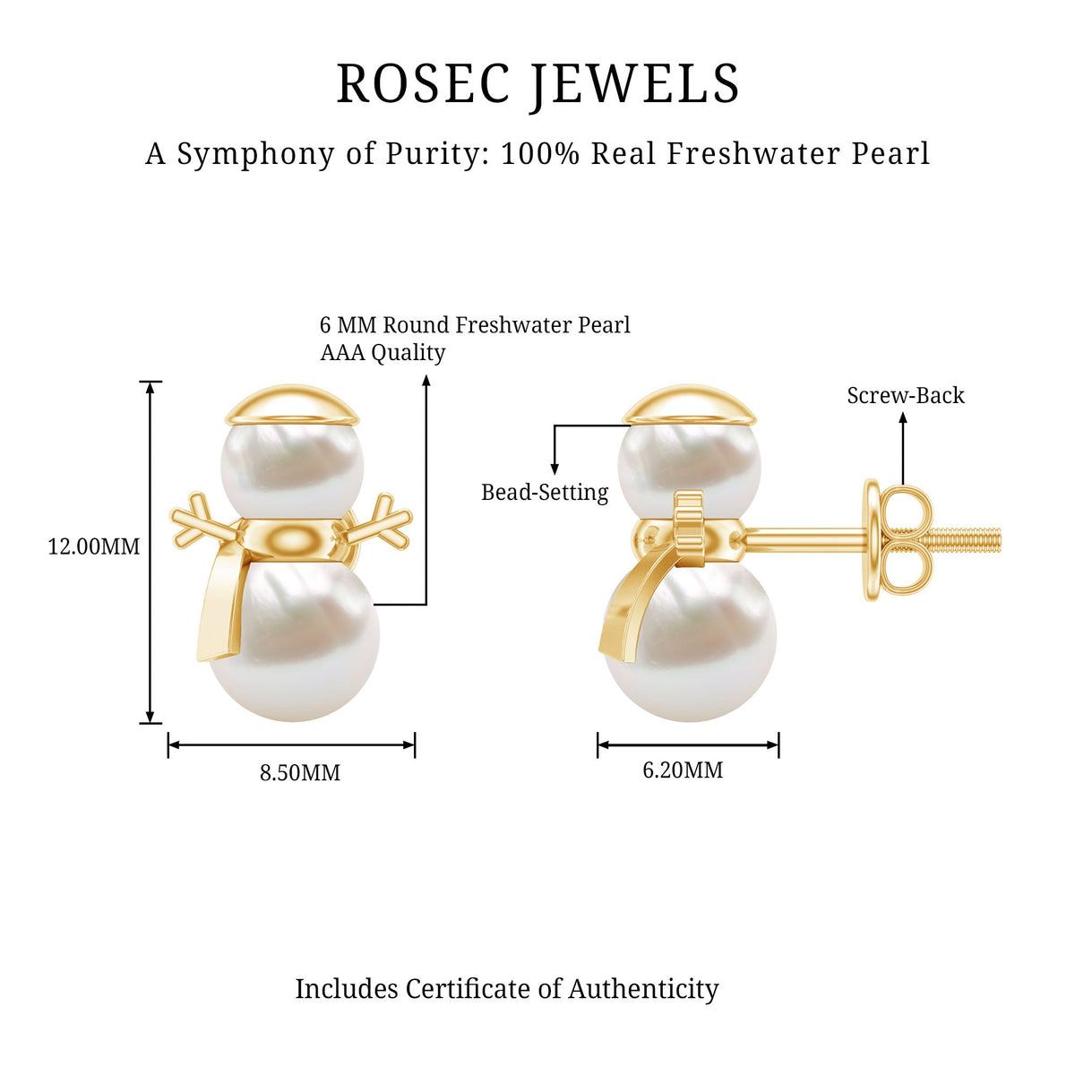 Natural Freshwater Pearl Snowman Stud Earrings