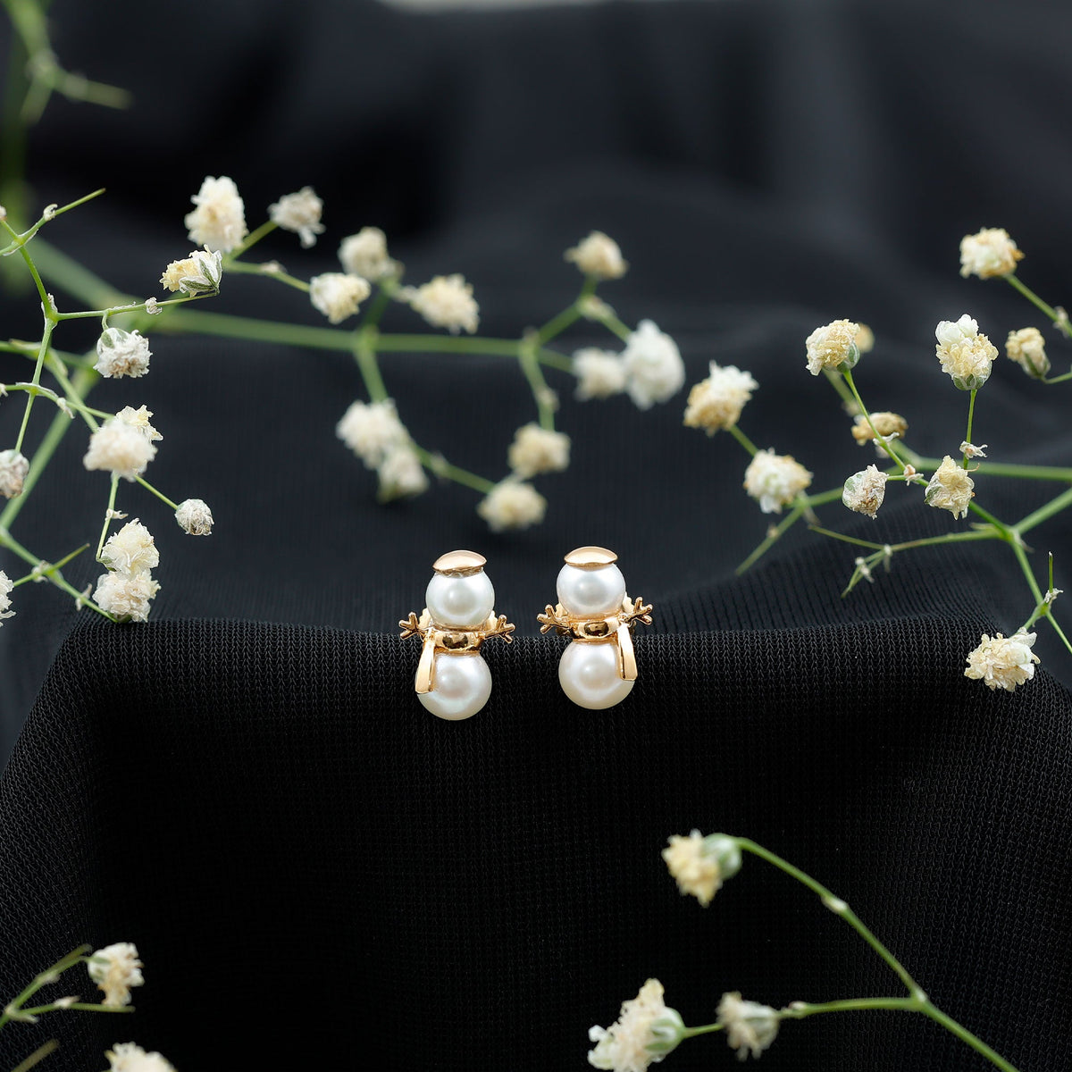 Natural Freshwater Pearl Snowman Stud Earrings