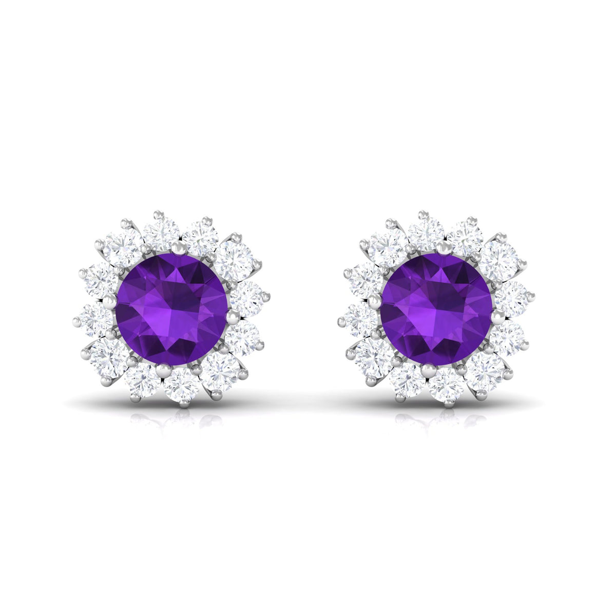 Natural Amethyst Classic Halo Stud Earring with Diamond