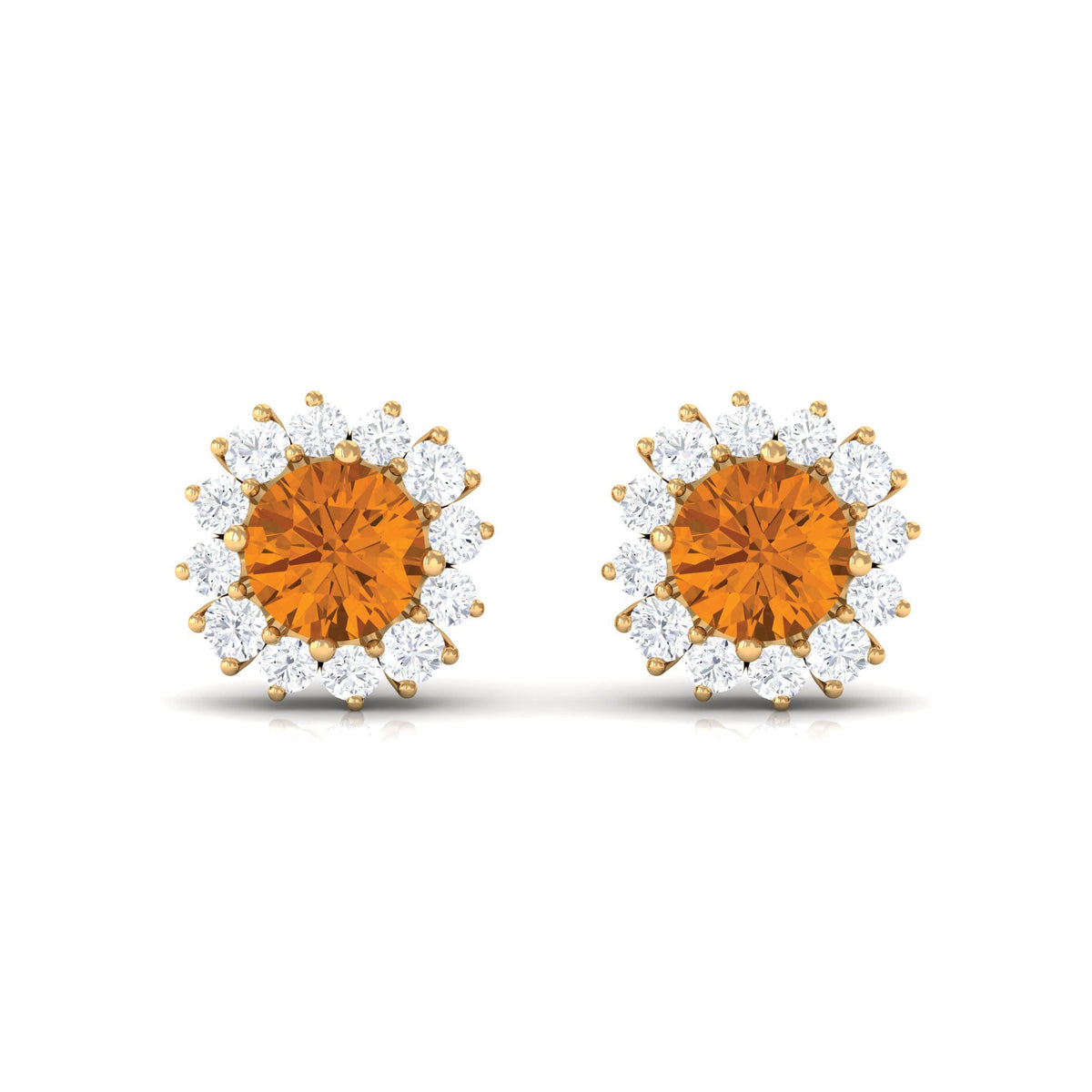 1 Carat Classic Yellow Citrine and Diamond Halo Stud Earrings