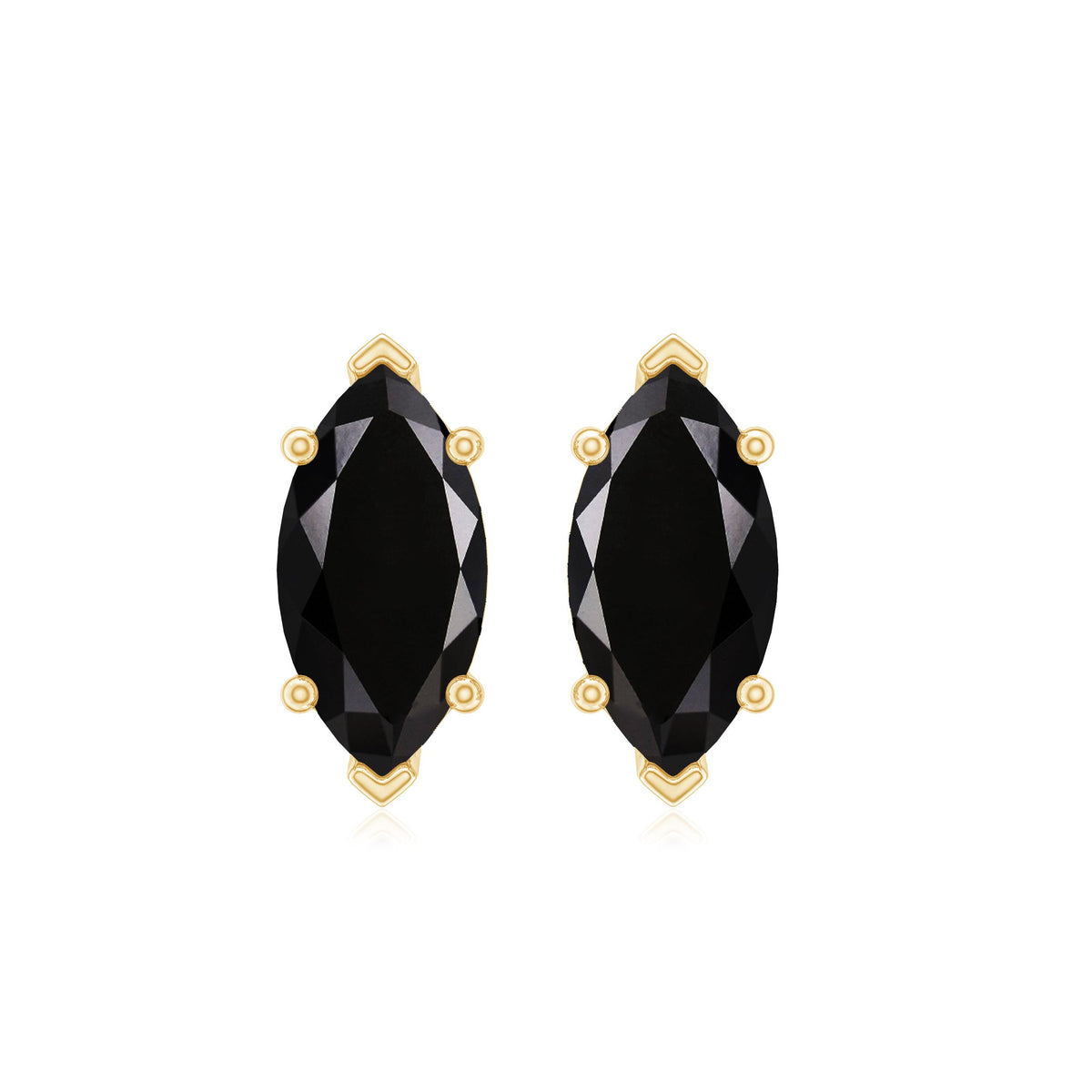 Genuine Black Onyx Marquise Stud Earrings with Certificate