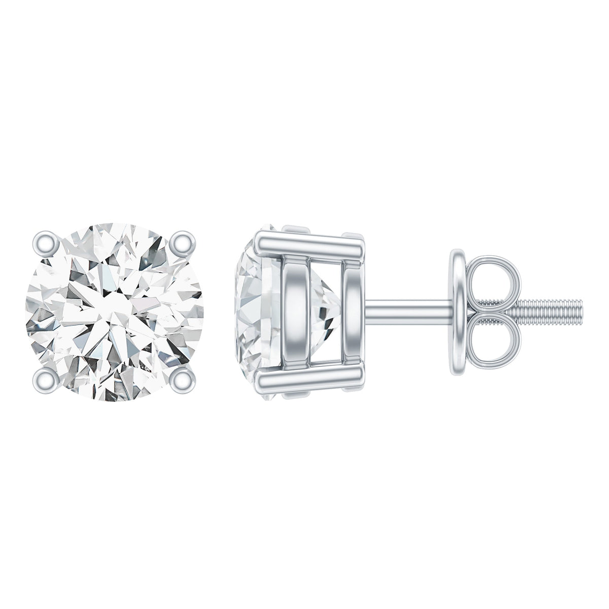 Solitaire 1.9 Carat Lab Grown Diamond Stud Earrings with Screw Back