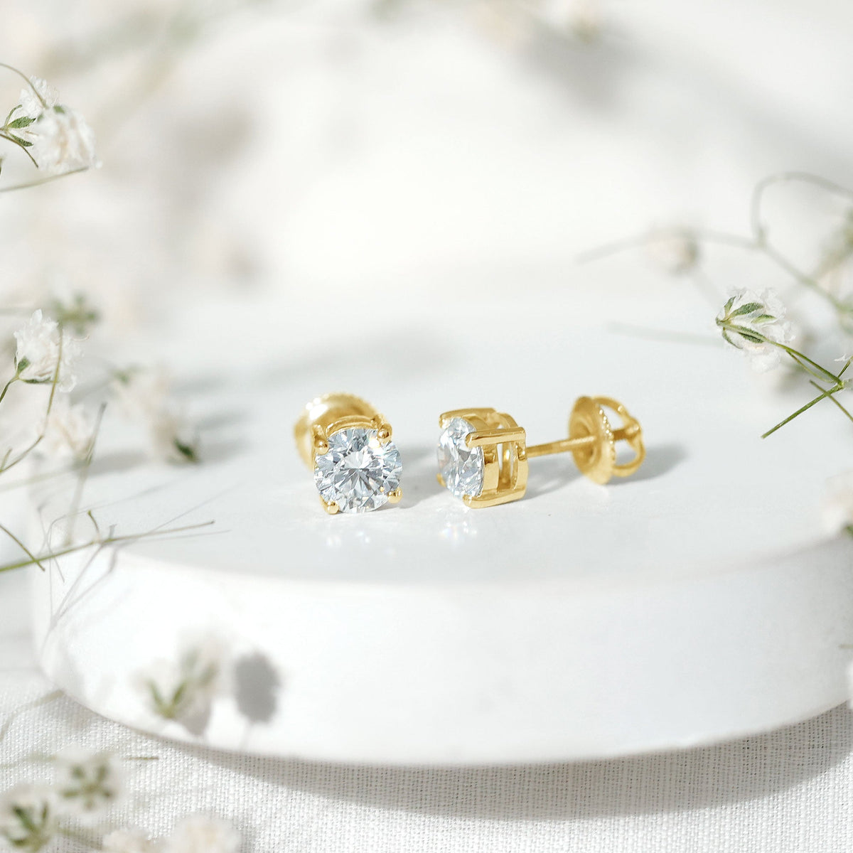 Solitaire 1.9 Carat Lab Grown Diamond Stud Earrings with Screw Back