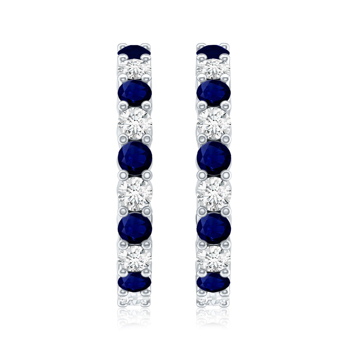 Round Blue Sapphire and Diamond Hinged Hoop Earrings with Certificate