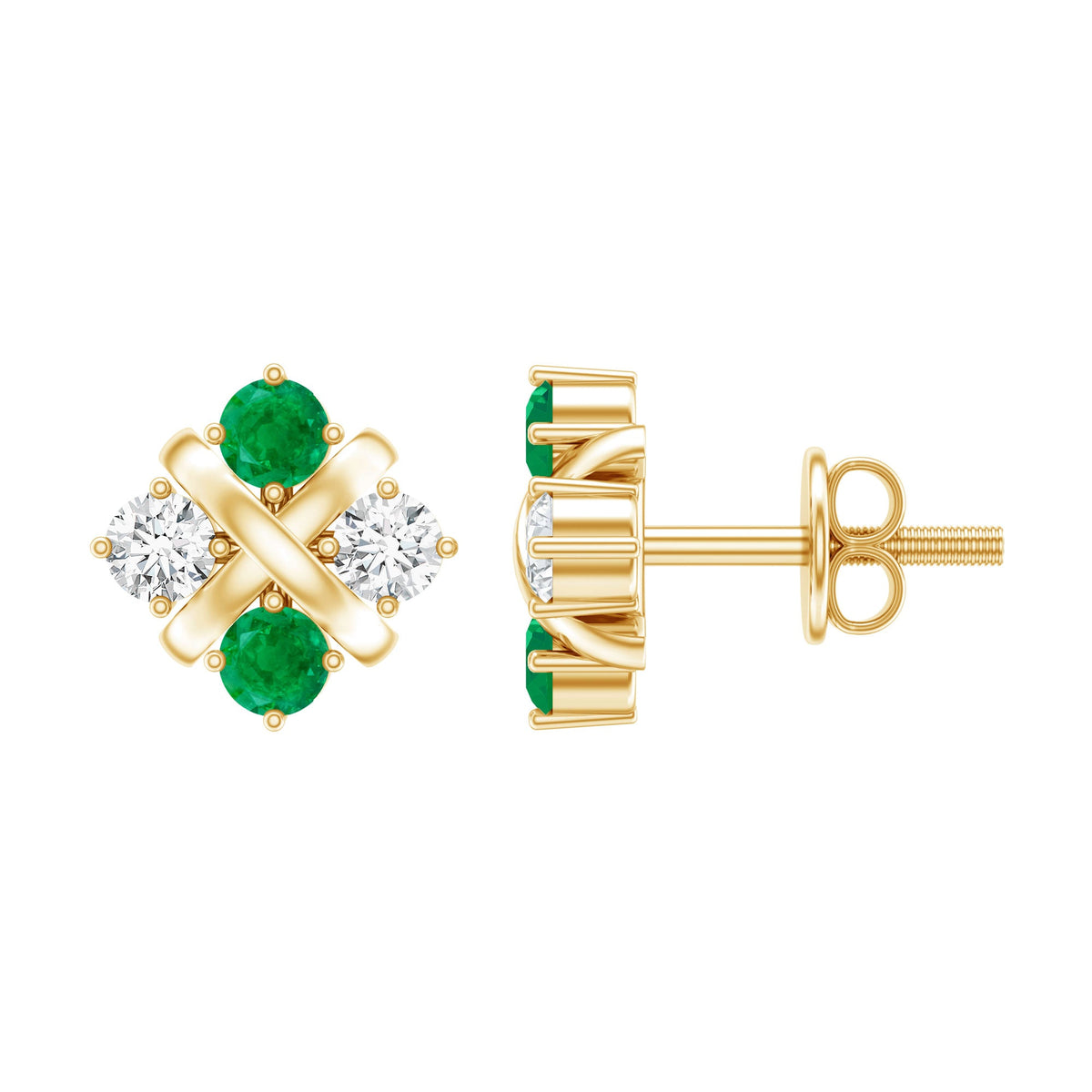 Certified Emerald and Lab Diamond Cluster Stud Earrings