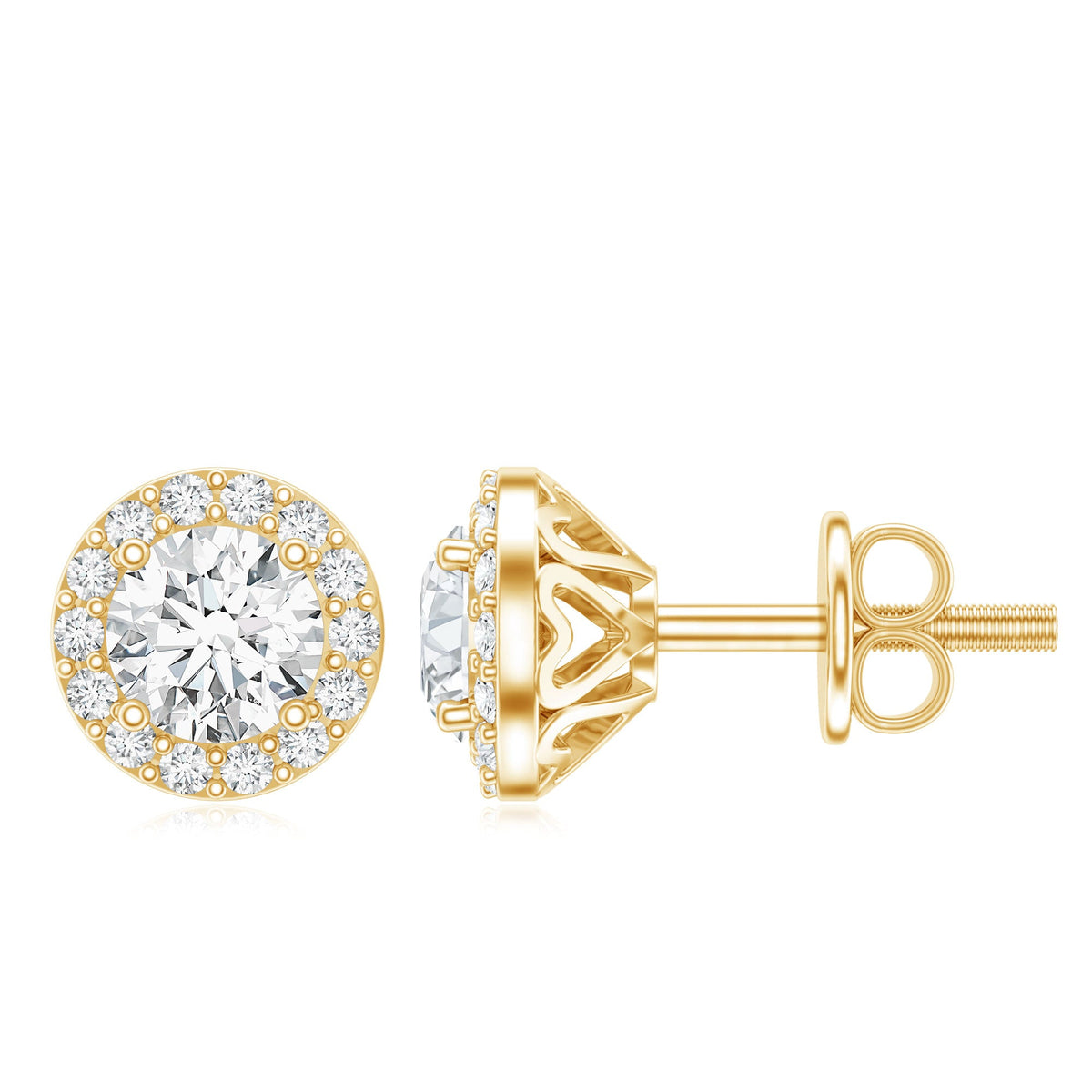 Certified Round Moissanite Halo Stud Earrings