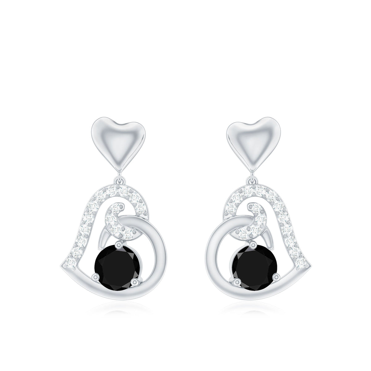 Heart Drop Earring with Black Spinel and Diamond Accent