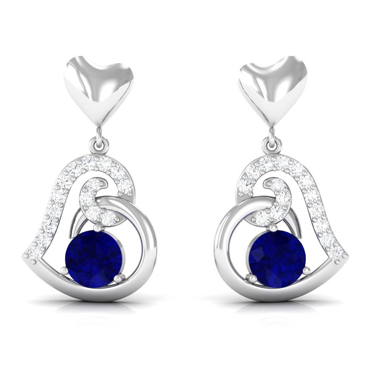 Real 0.8 Carat Blue Sapphire and Diamond Dangling Earrings