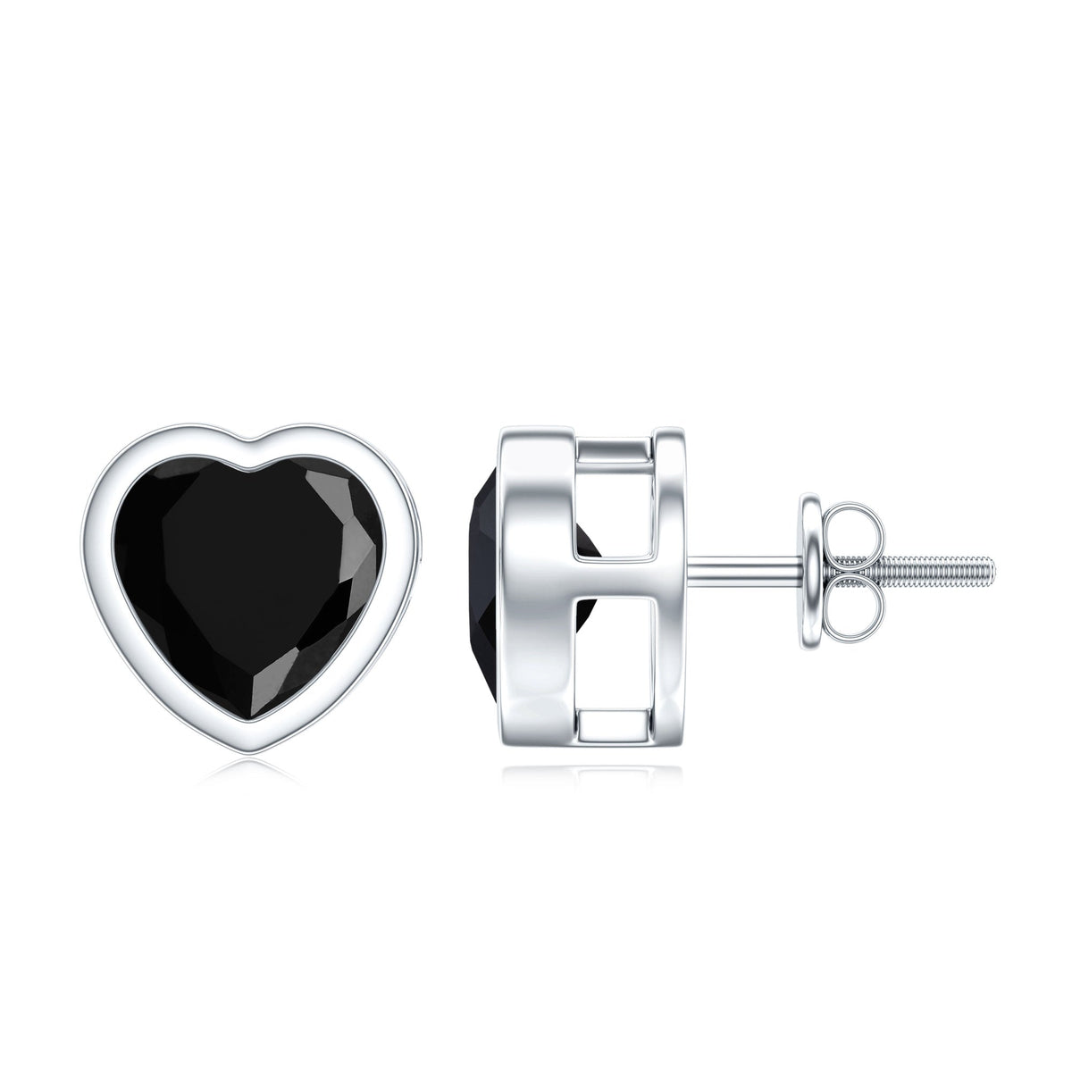 Bezel Set Black Onyx Heart Stud Earring