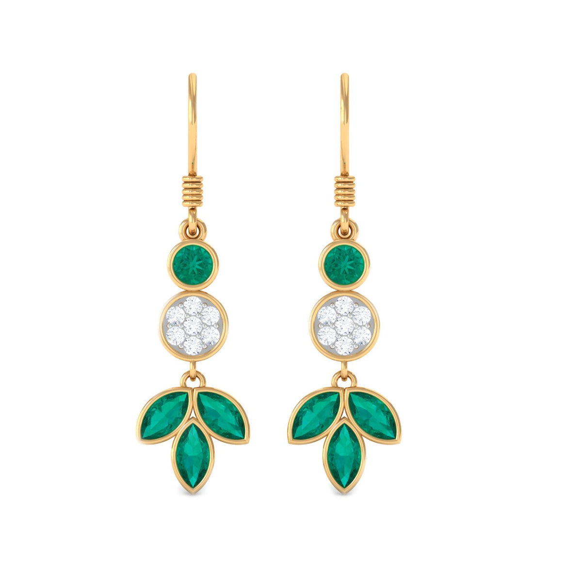 Nature Inspired Emerald Diamond Dangle Earrings
