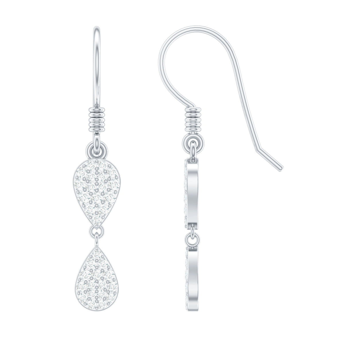 Pave Set Genuine Diamond Teardrop Dangle Earrings with Fish Hook