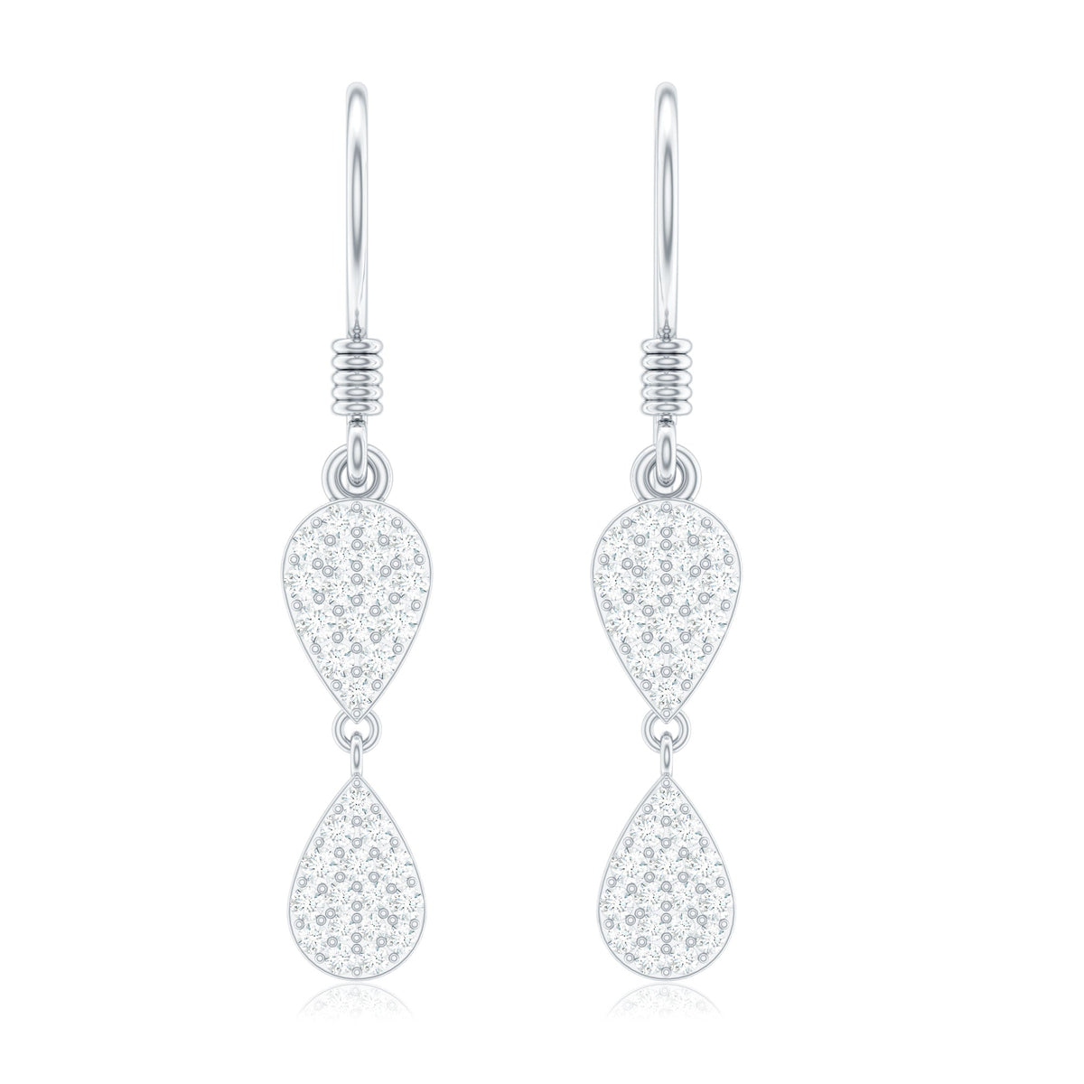 Pave Set Genuine Diamond Teardrop Dangle Earrings with Fish Hook