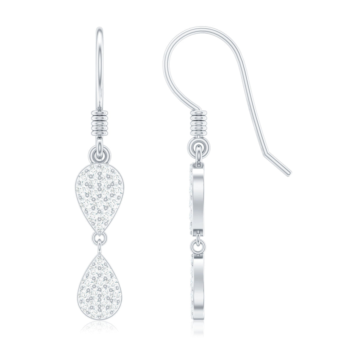 Pave Set Genuine Diamond Teardrop Dangle Earrings with Fish Hook
