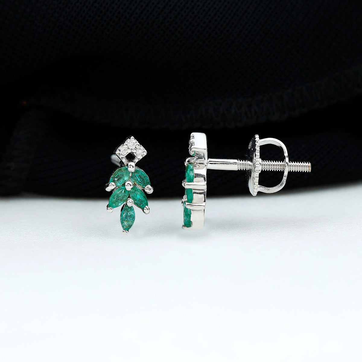 Real Emerald Leaf Stud Earrings with Moissanite