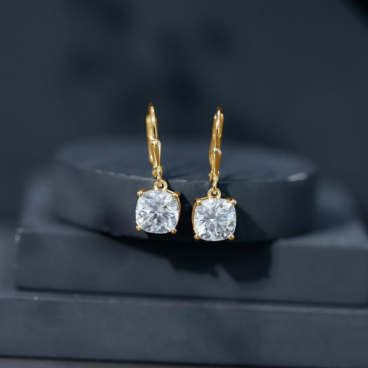 Certified 6 Carat Cushion Cut Moissanite Drop Earrings