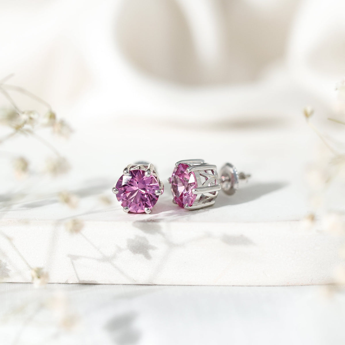 Certified 4.5 Carat Round Lab Created Pink Sapphire Stud Earrings