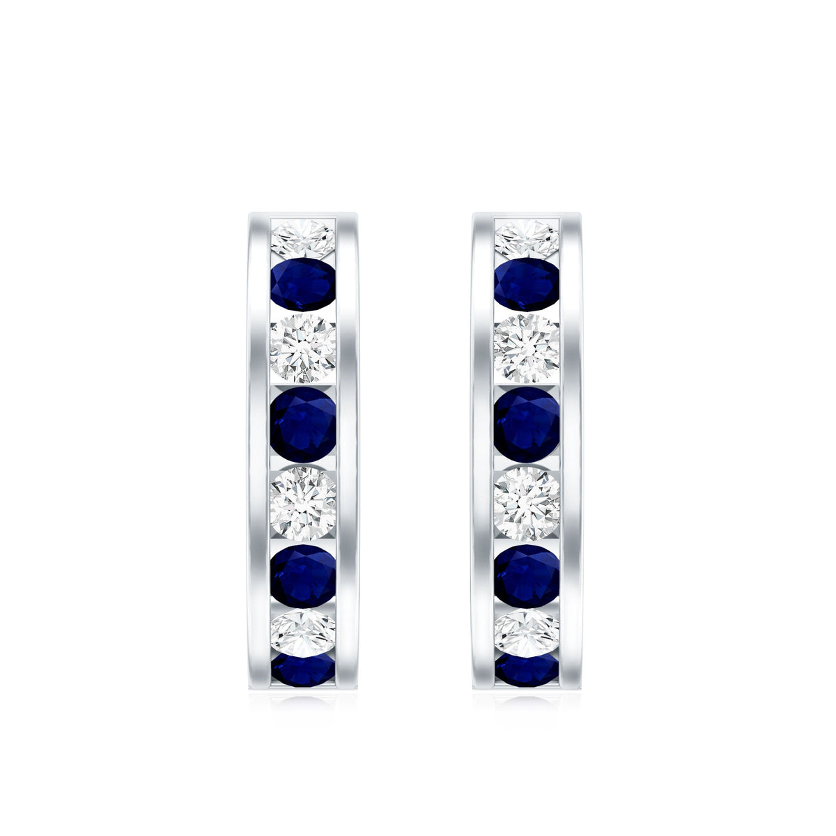 Blue Sapphire Hoop Earrings with Lab Grown Diamond