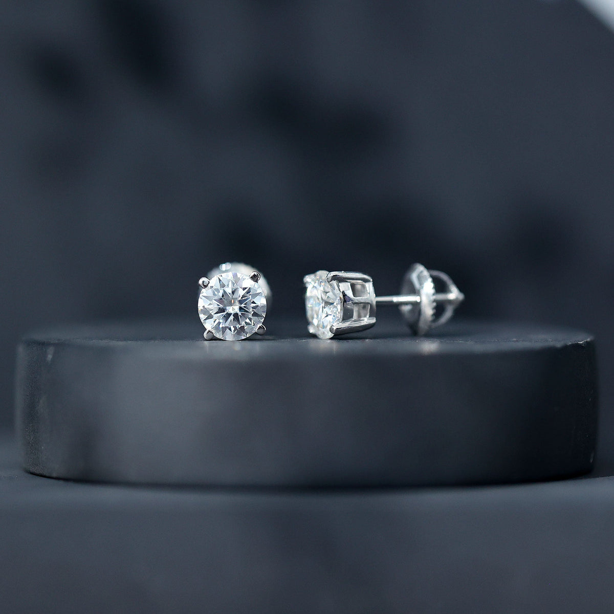 2 Carat Moissanite Solitaire Stud Earrings in Silver
