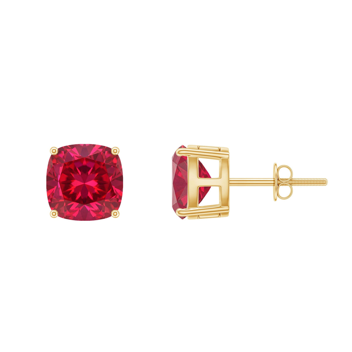 4 Carat Cushion Cut Created Ruby Solitaire Stud Earrings
