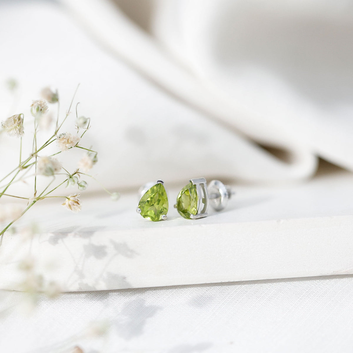 Natural Pear Shape 2 Carat Peridot August Birthstone Earrings