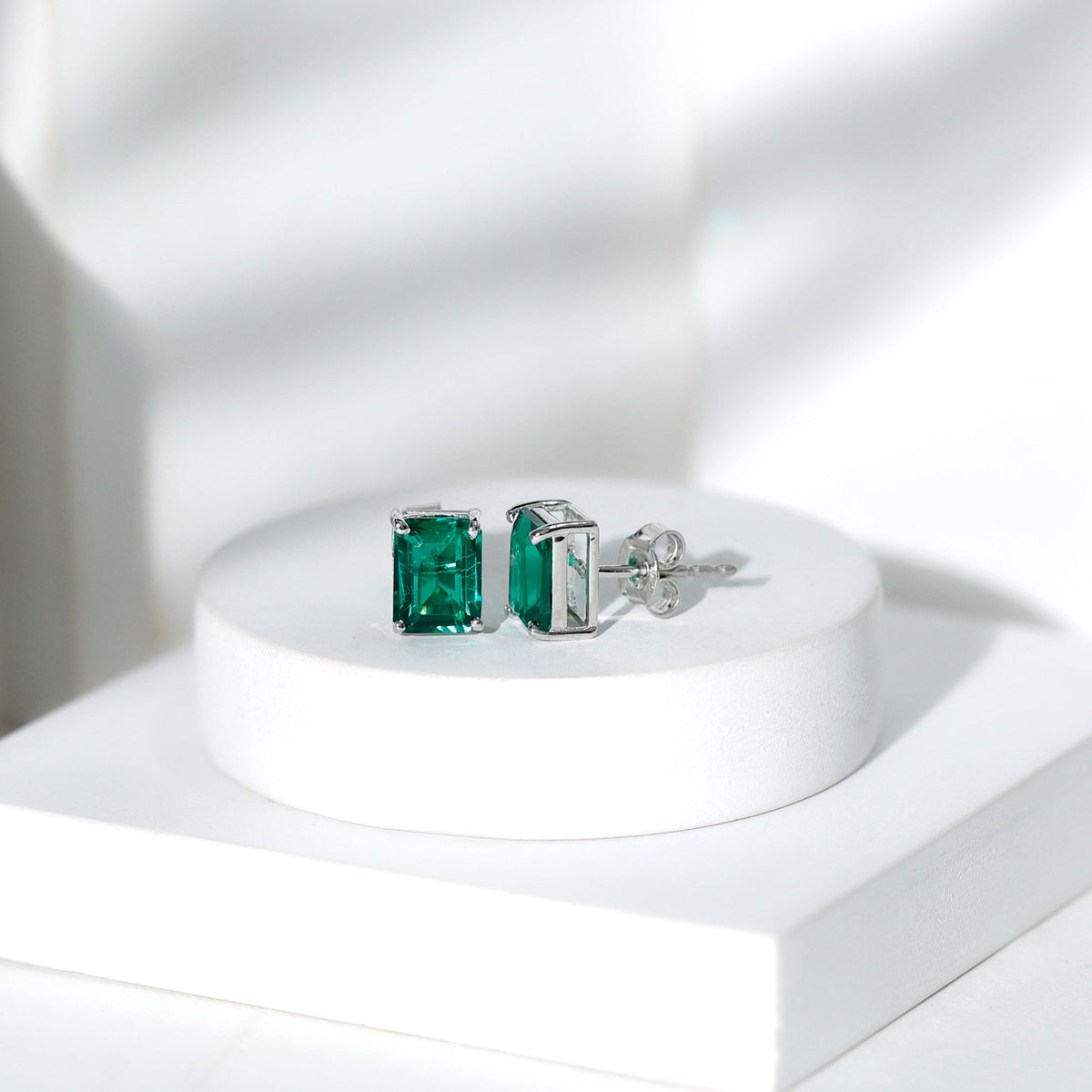3.3 Carat Emerald Cut Lab Grown Emerald Solitaire Stud Earrings