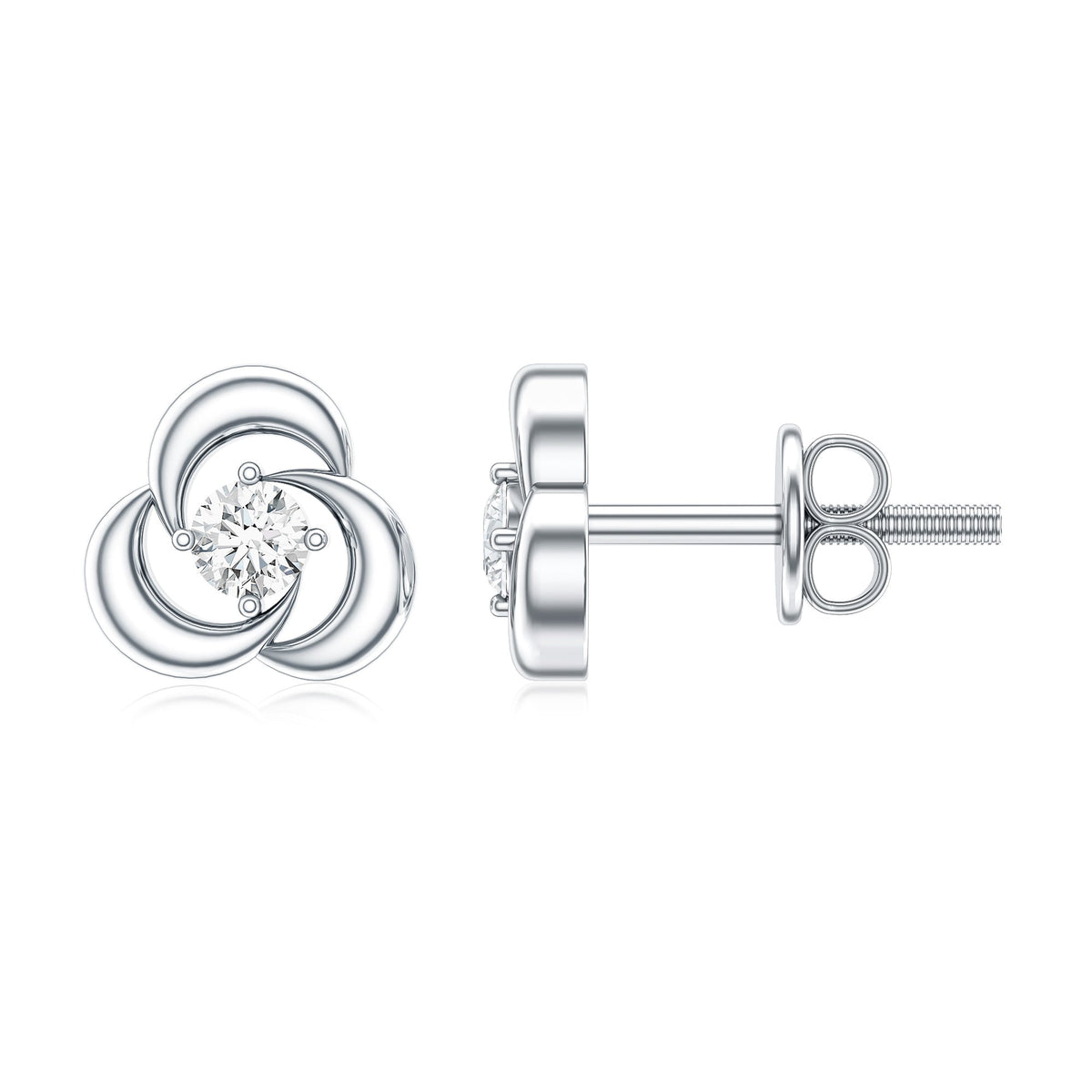 Diamond Swirl Stud Earring with Screw Back