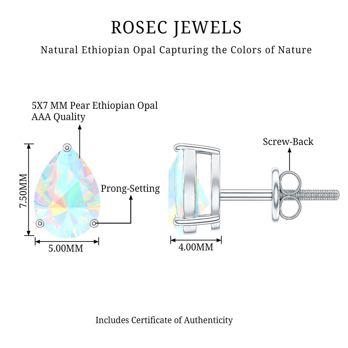Pear Cut Ethiopian Opal Solitaire Stud Earrings in Gold
