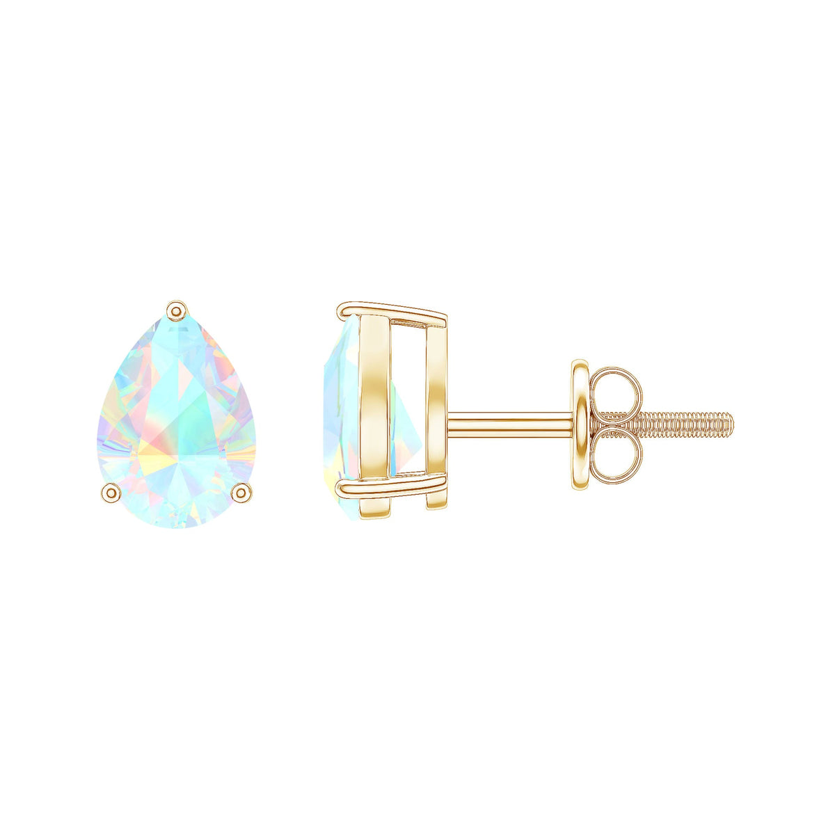 Pear Cut Ethiopian Opal Solitaire Stud Earrings in Gold