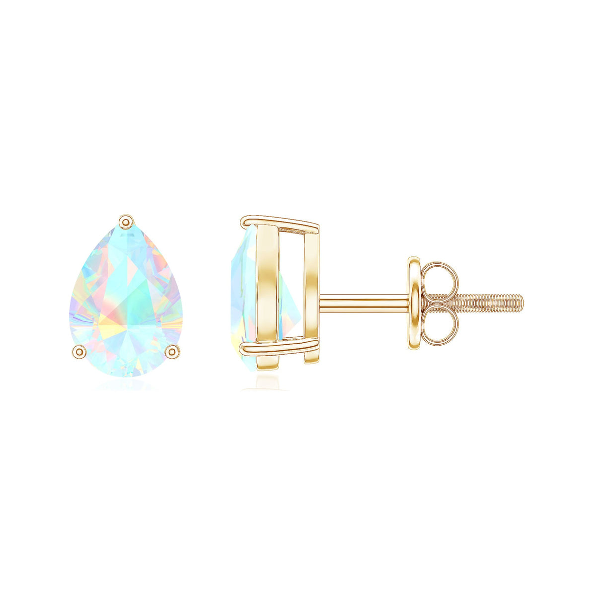 Pear Cut Ethiopian Opal Solitaire Stud Earrings in Gold
