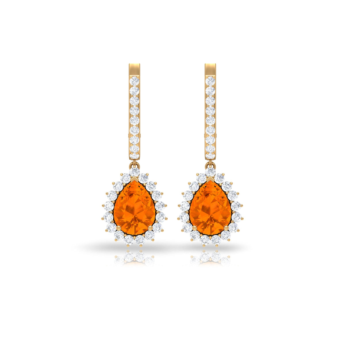 Certified Real 1.2 Carat Fire Opal Teardrop Bridal Earrings with Halo