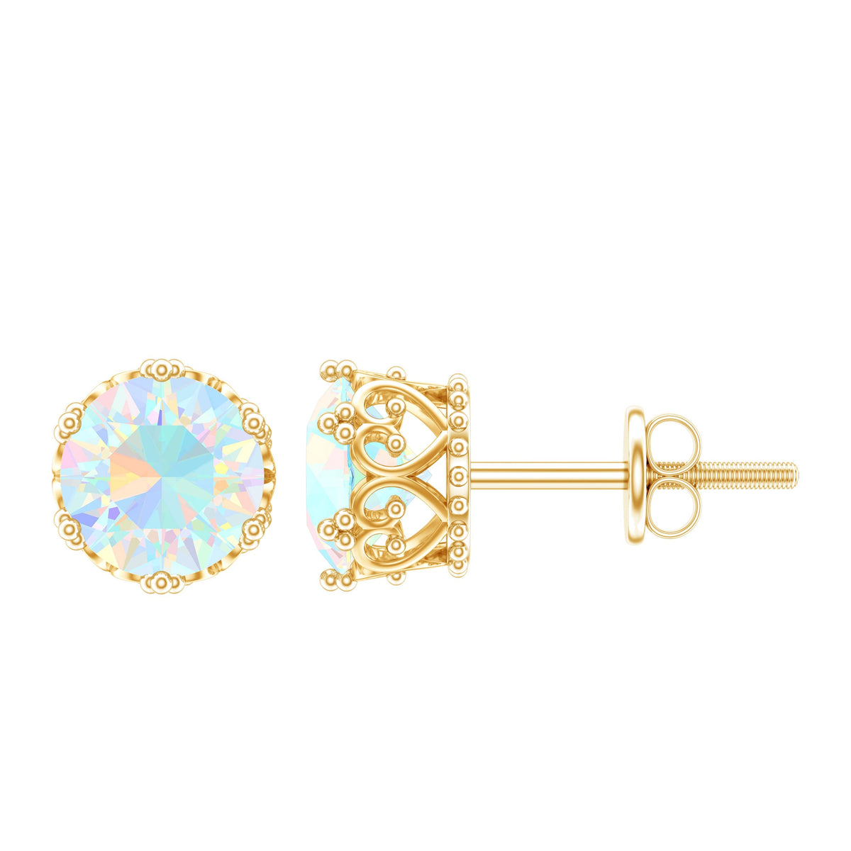Natural Ethiopian Opal Crown Stud Earrings with Screw Back