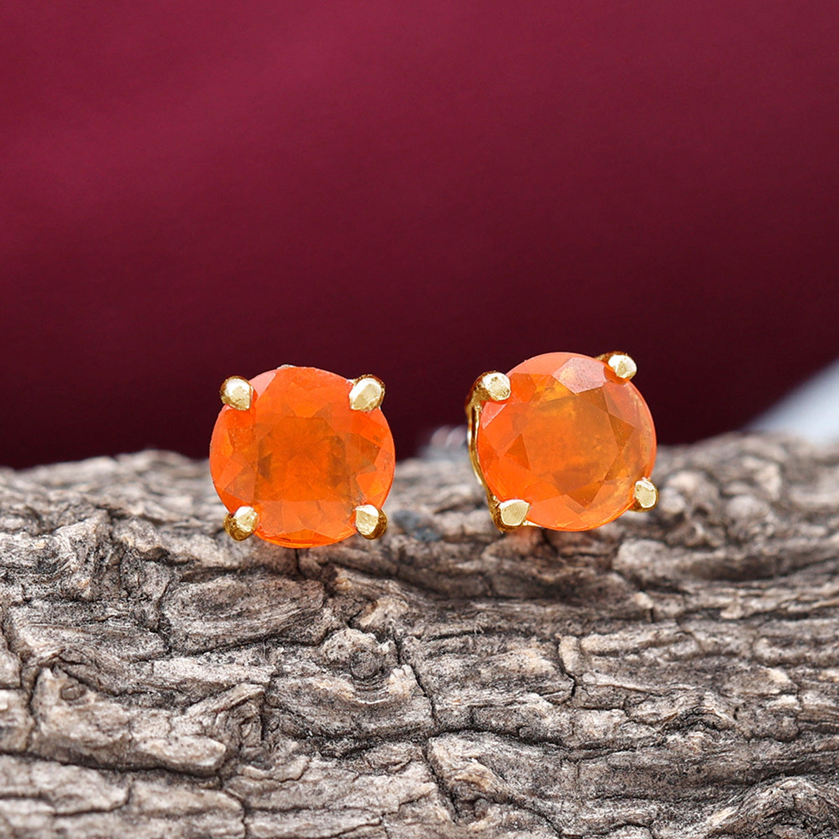 Fire Opal Stud Earrings with Screw on Backs
