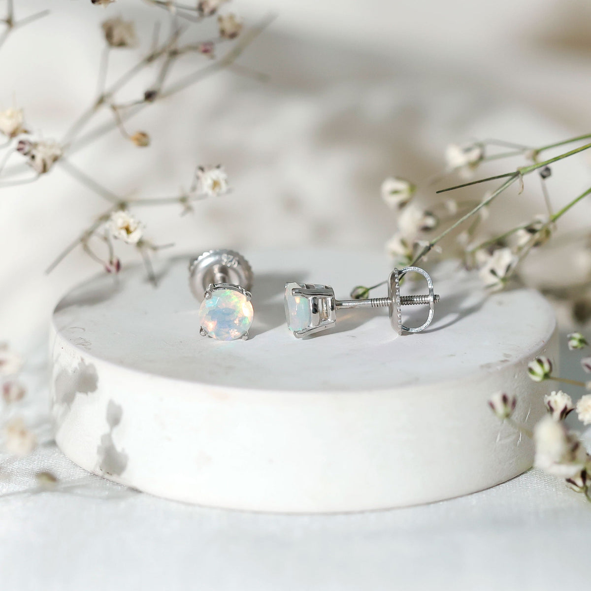 Real Ethiopian Opal Solitaire Stud Earrings