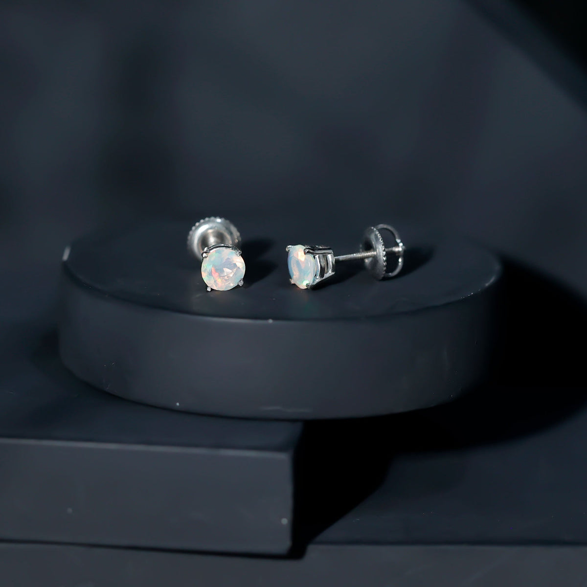 Real Ethiopian Opal Solitaire Stud Earrings