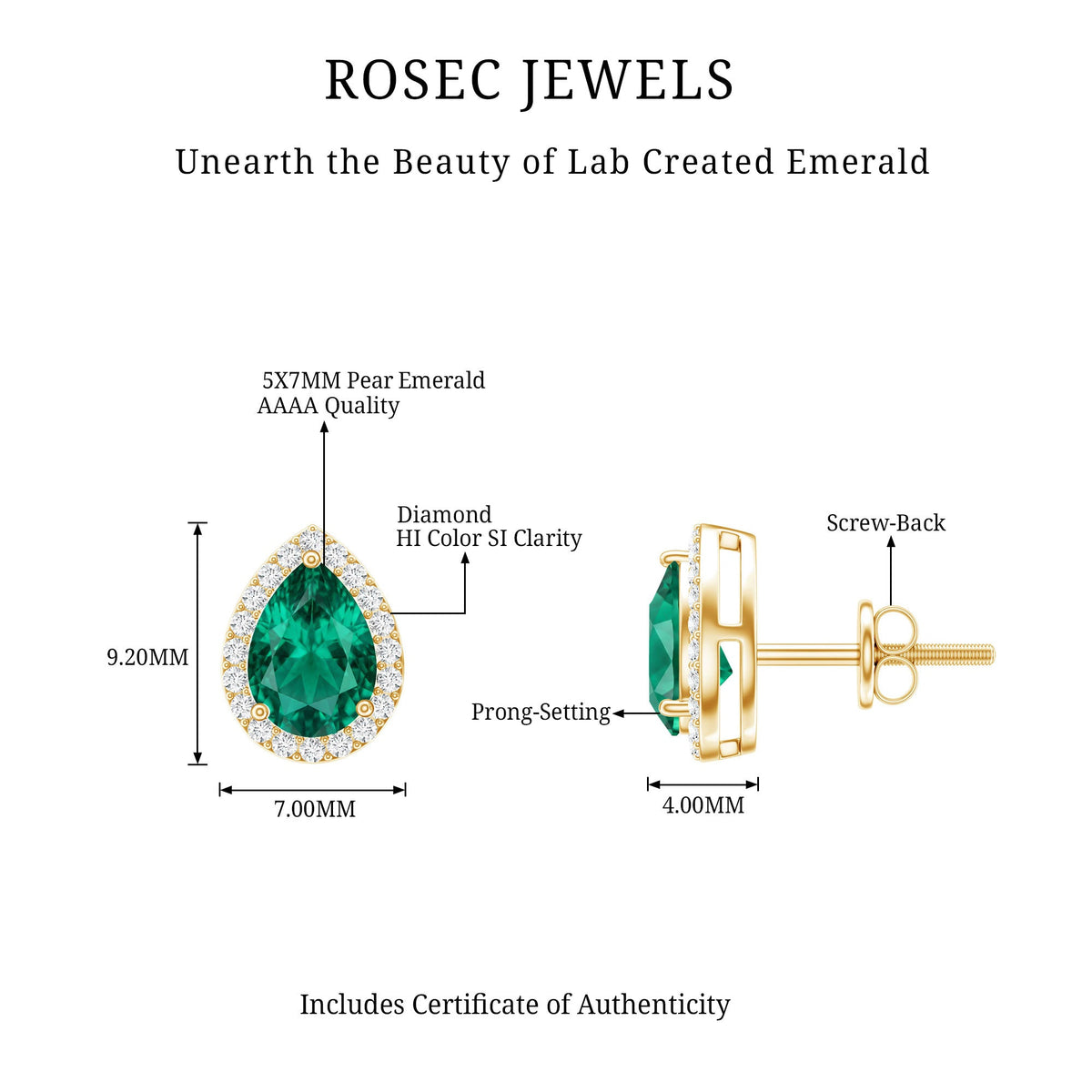 Lab Created Emerald Teardrop Stud Earrings with Diamond Halo