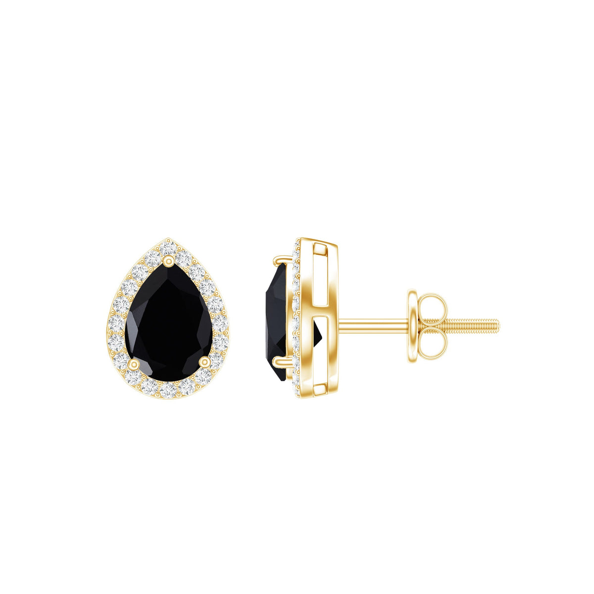 Lab Created Black Diamond Teardrop Stud Earrings with Diamond Halo