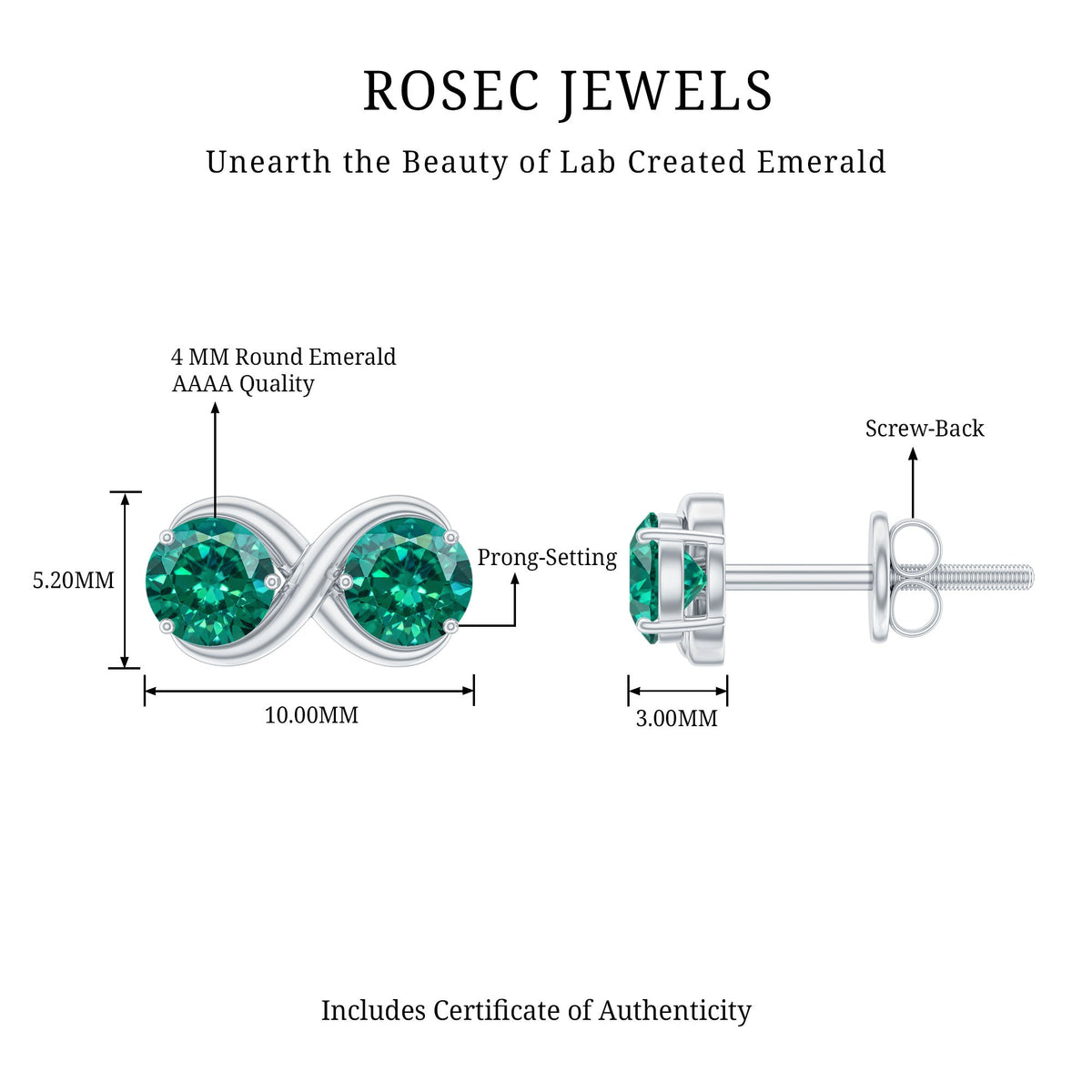 Lab Grown Emerald Infinity Stud Earrings