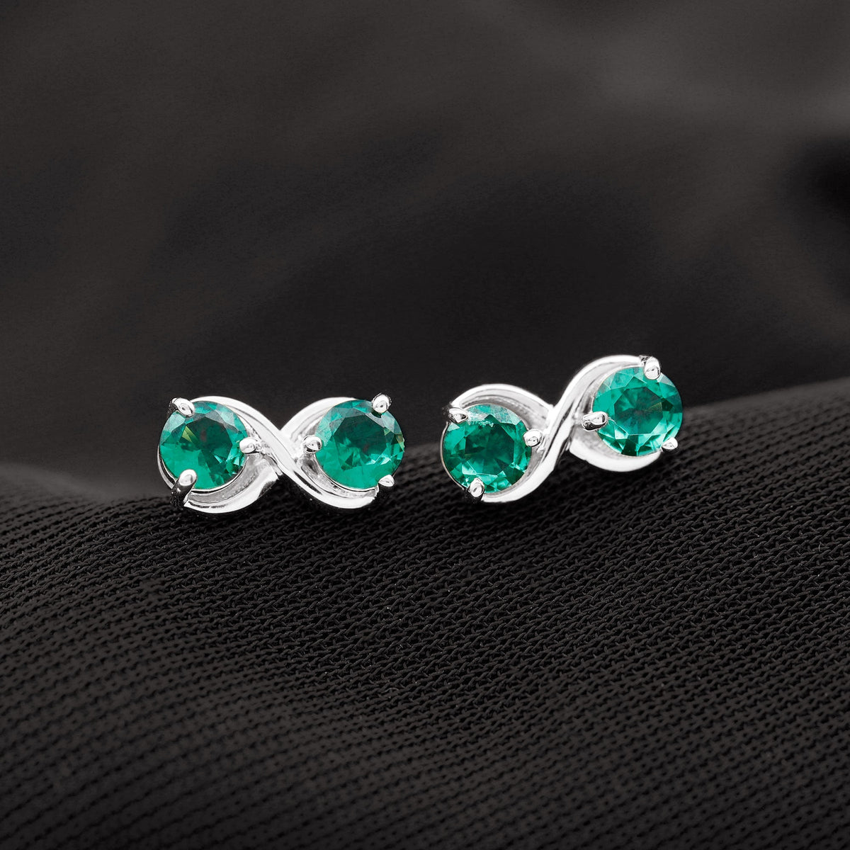 Lab Grown Emerald Infinity Stud Earrings