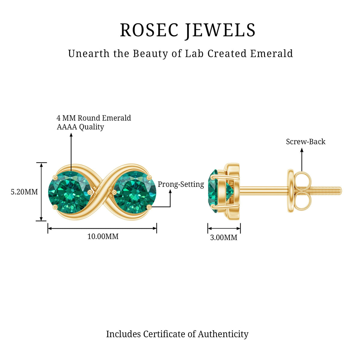 Lab Grown Emerald Infinity Stud Earrings